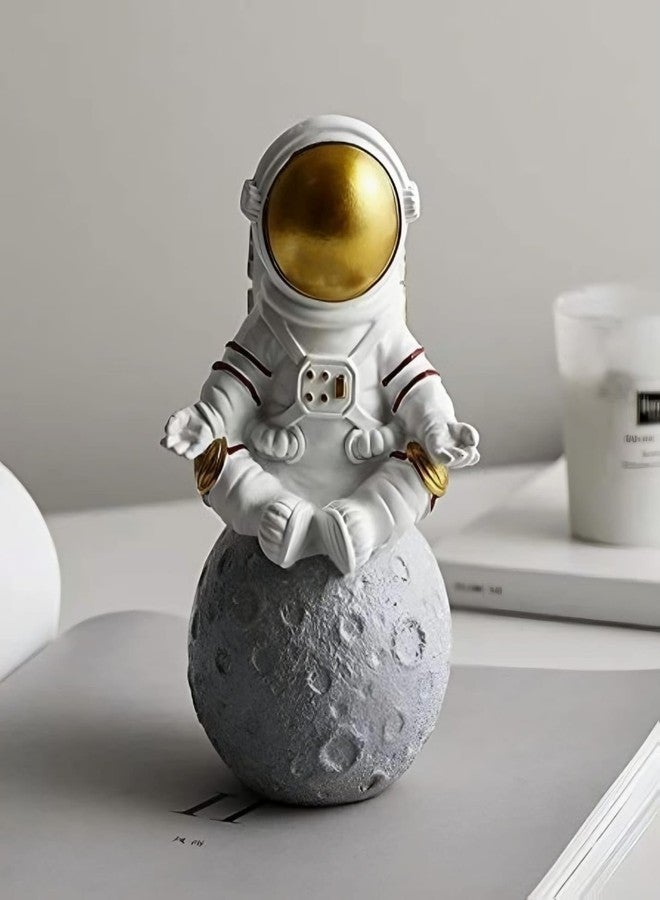 rizopets Aquarium Fish Tank Decorative Astronaut Figurines Set, White and Gold Space Explorer Statues with Moon Base, 3-Piece Room Decor - Image 4