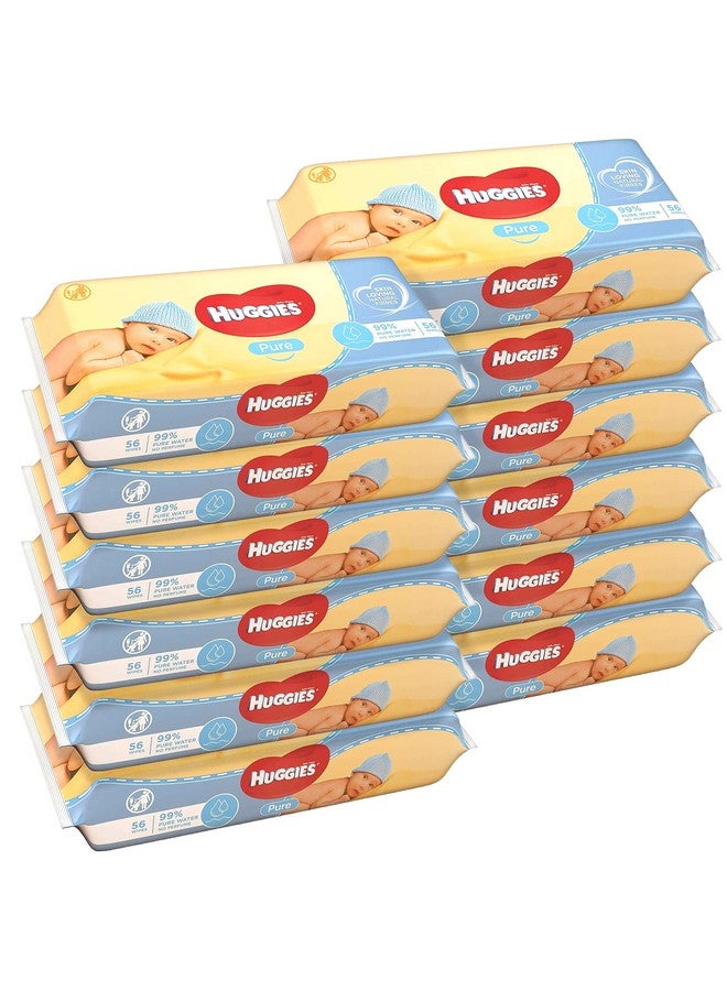 HUGGIES Huggies Baby Wipes Pure Water Fragrance Free Wipes, 56 Count (Pack of 12) Total 672 Wipes