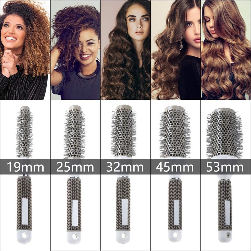 Cozy Round Hair Brush Curled Ceramic Hair Styling Brush Ceramic Round Hair Brush Barrel Hairdressing Hair Salon Styling Barrel Curling Brush Tool Set(19mm 25mm 32mm 45mm 53mm) Set of 5 - Image 5