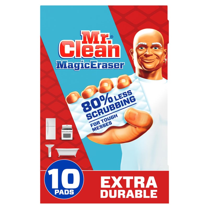 Mr Clean ممحاة السحر من مستر كلين، فائقة التحمل، منظف متعدد الاستخدامات، للأحذية، الحمام، الدش، ونوافذ السيارات والزجاج الأمامي، وسادات تنظيف، 10 قطع - Image 1