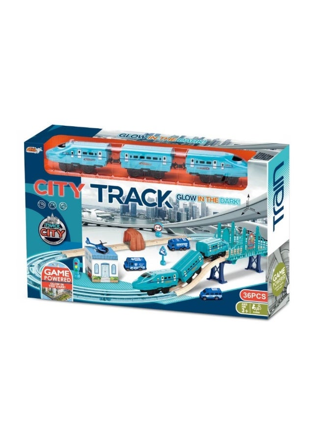 Blue Train Playset with Electric Train, Phosphorescent Elements, Accessories, and Battery. - Image 2