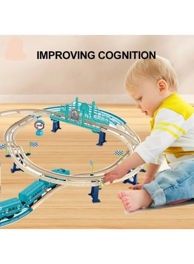 Blue Train Playset with Electric Train, Phosphorescent Elements, Accessories, and Battery. - Image 1
