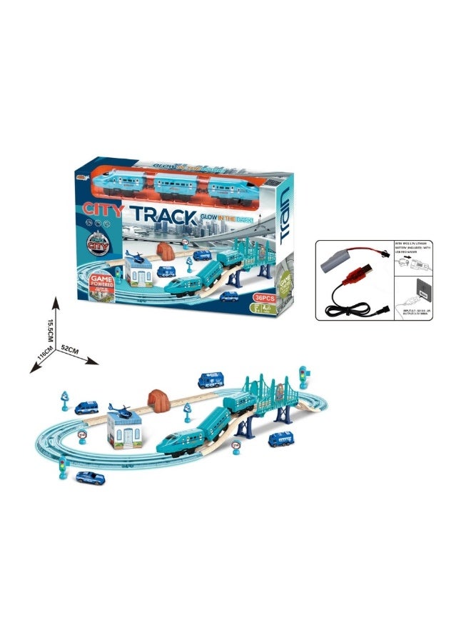 Blue Train Playset with Electric Train, Phosphorescent Elements, Accessories, and Battery. - Image 3