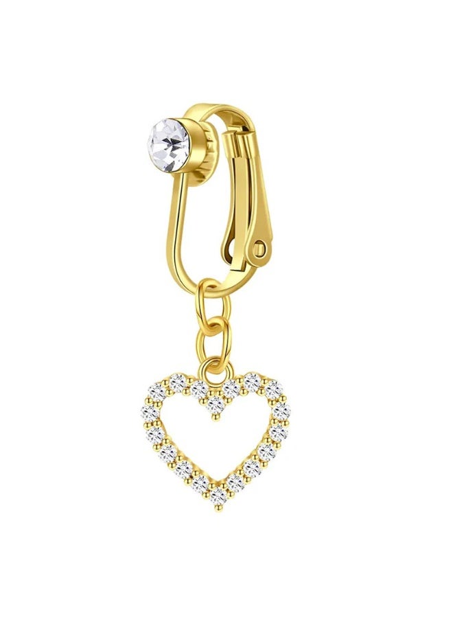 Innoshine Fake belly button piercing for Women Clip In Button Ring belly ring for women clip Non Piercing belly button rings Love Heart fake nipple piercing belly button dangle - Image 1