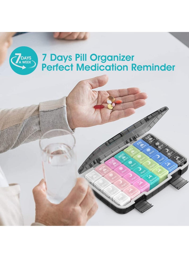 Pill Organizer 4 Times a Day, 28 compartments Extra Large Medicine Box, 7 Day Portable Pill Cases, Removable Daily Medicine Organizer for Cod liver oil, Vitamins, Supplements (Multicolor)