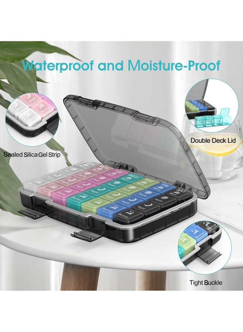 Pill Organizer 4 Times a Day, 28 compartments Extra Large Medicine Box, 7 Day Portable Pill Cases, Removable Daily Medicine Organizer for Cod liver oil, Vitamins, Supplements (Multicolor)