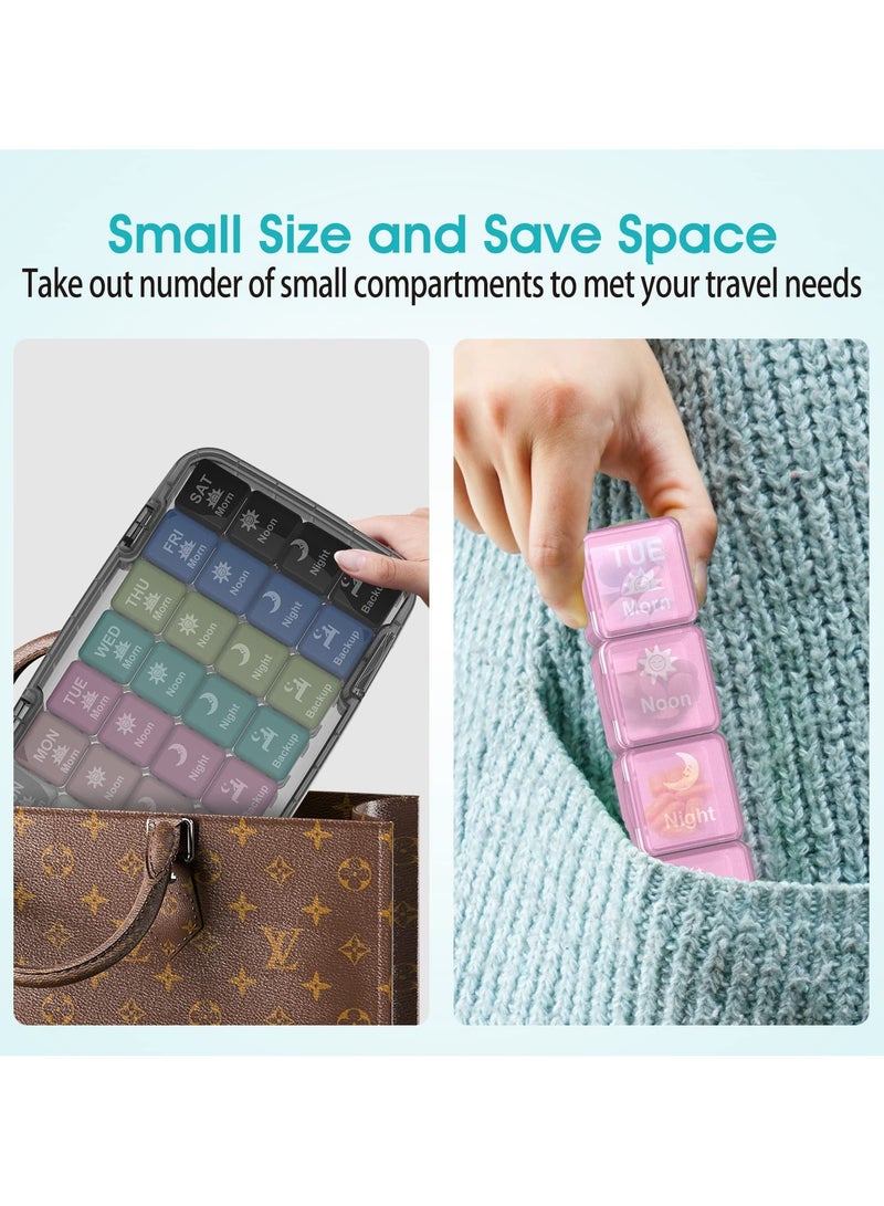 Pill Organizer 4 Times a Day, 28 compartments Extra Large Medicine Box, 7 Day Portable Pill Cases, Removable Daily Medicine Organizer for Cod liver oil, Vitamins, Supplements (Multicolor)