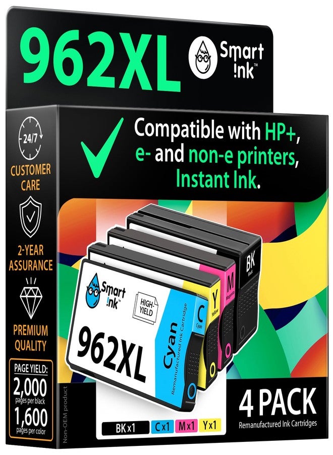Smart Ink Remanufactured Ink Cartridge Replacement for HP 962XL 962 XL (Black XL & C/M/Y XL 4 Combo Pack) - Image 1
