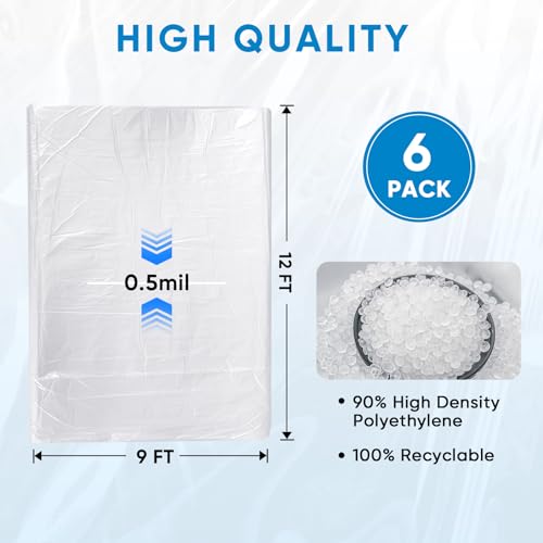 TICONN 12 x 9 Ft Plastic Drop Cloth for Painting, Waterproof Painters Plastic Sheeting, Painting Tarp for Furniture Cover, Floor Protection (6PK, 0.5Mil) - Image 4