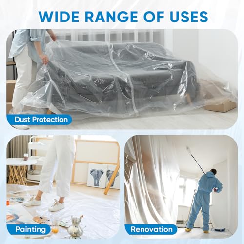 TICONN 12 x 9 Ft Plastic Drop Cloth for Painting, Waterproof Painters Plastic Sheeting, Painting Tarp for Furniture Cover, Floor Protection (6PK, 0.5Mil) - Image 3