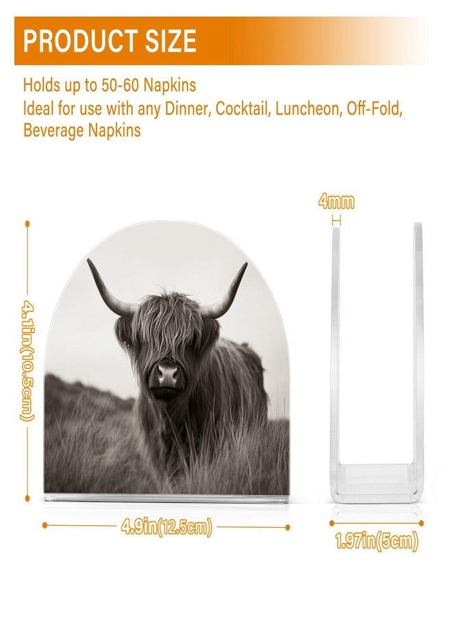 Fustylead Farmhouse Highland Cow Napkin Holder for Table Cow Animal Printed Acrylic Cocktail Napkin Holder Small Decorative Rustic Cottage Napkin Dispenser for Home Party Dining Kitchen Accessories - Image 3