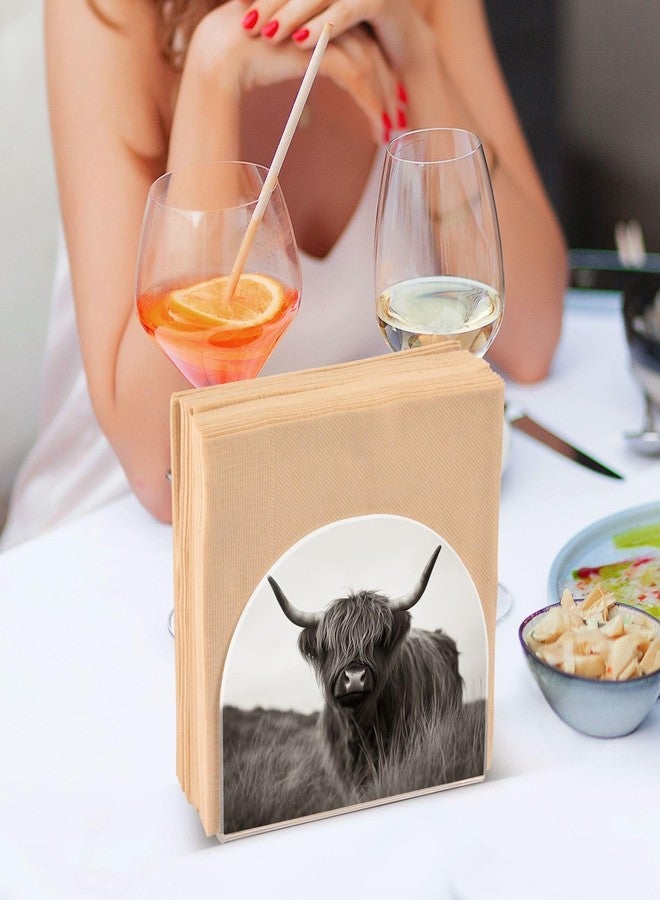 Fustylead Farmhouse Highland Cow Napkin Holder for Table Cow Animal Printed Acrylic Cocktail Napkin Holder Small Decorative Rustic Cottage Napkin Dispenser for Home Party Dining Kitchen Accessories - Image 5