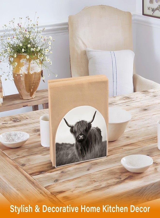 Fustylead Farmhouse Highland Cow Napkin Holder for Table Cow Animal Printed Acrylic Cocktail Napkin Holder Small Decorative Rustic Cottage Napkin Dispenser for Home Party Dining Kitchen Accessories - Image 2