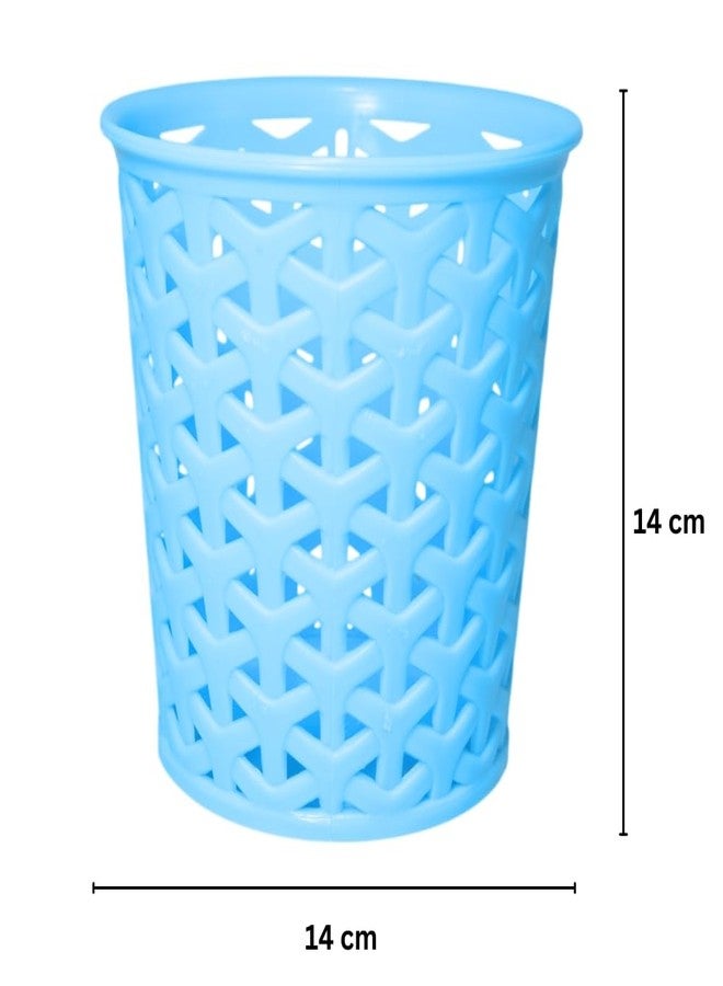 MORVI Linea Big Round Plastic Multipurpose Organizer For Kitchen, Bathroom, Salon, Office|Stationery,Cutlery,Pen,Makeup Brushes Holder|Hanging Toothbrush Stand |Pack Of 3 | BLUE - Image 3