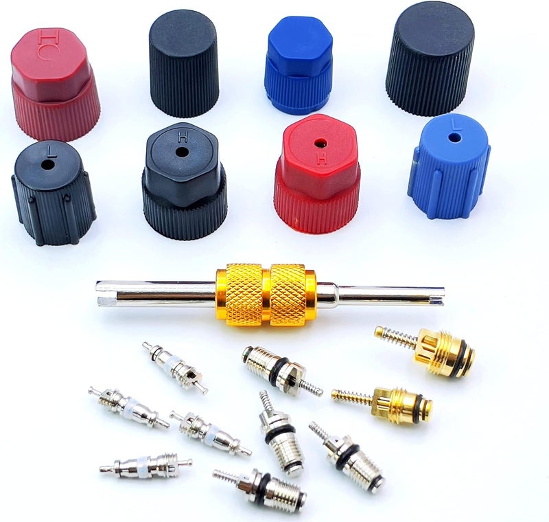 MAKINGTEC Air Conditioning Valve Core Kit, Car and Home AC R12 R134a Teflon Seal Refrigeration Schrader Valve Core with Valve Stem Core Tool Air Conditioning AC System Charging Port Seal Caps Kit - Image 4