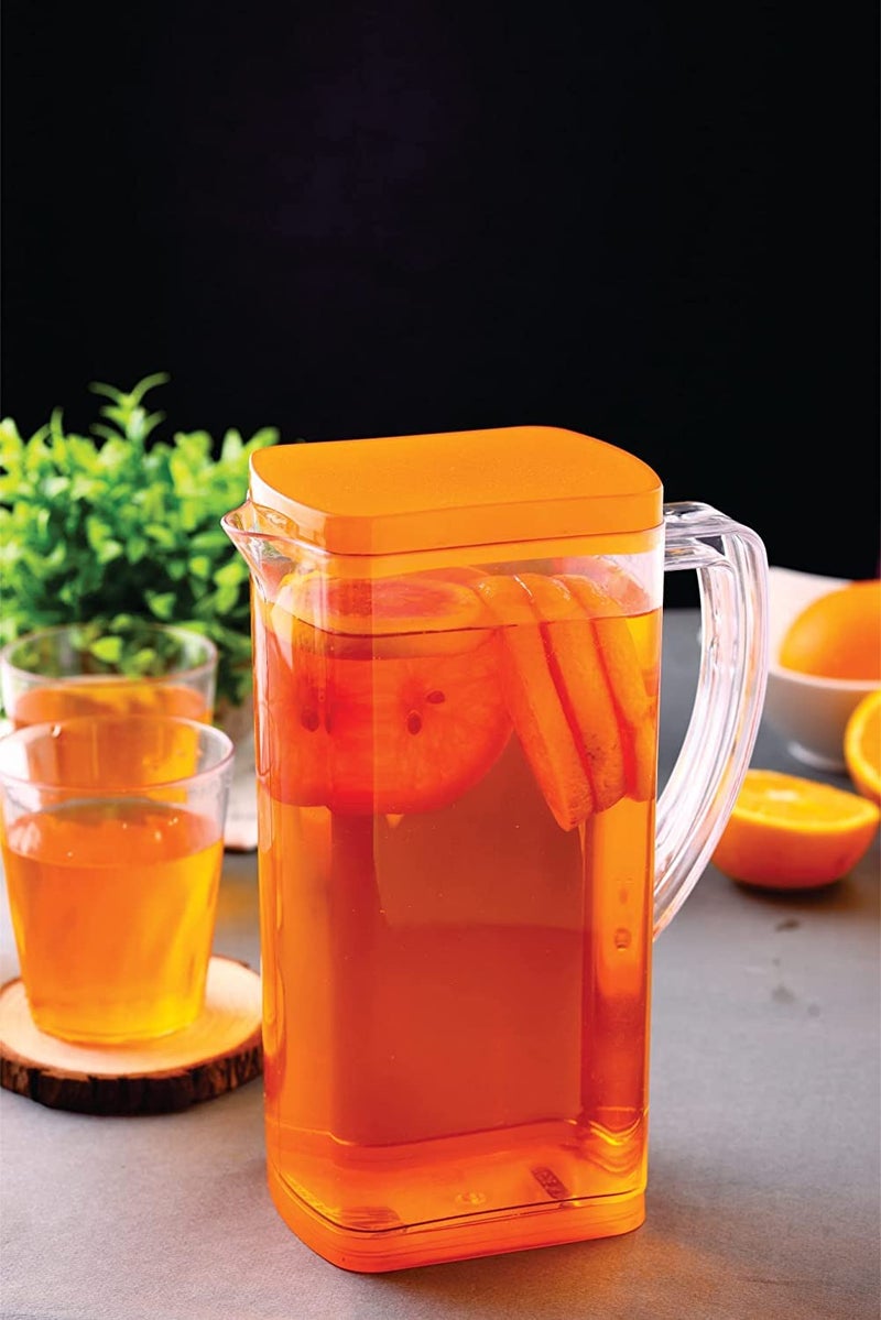 NOBILEA Plastic Multi Purpose Square Water Juice Jug with Plastic Lid Drinking Beverage Jug Glass Water jug for Home use 2000 ml Transparent - Image 1