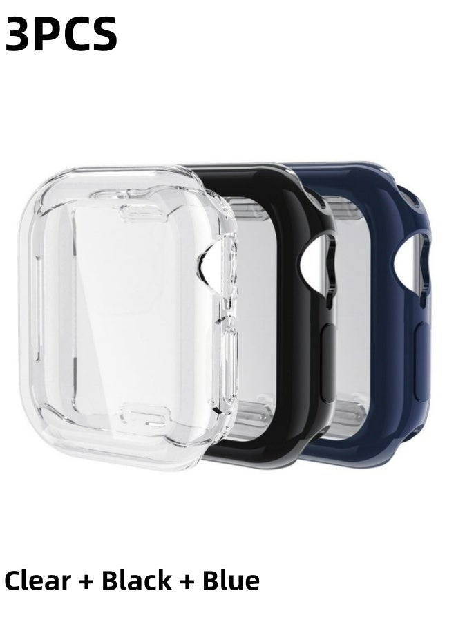 3 Pcs TPU Full Cover HD Screen Protector Case For iWatch Series 10 46mm Anti Scratch Anti Bubble Wear Resistant For Daily Sports Travel Clear Black Blue - Image 1
