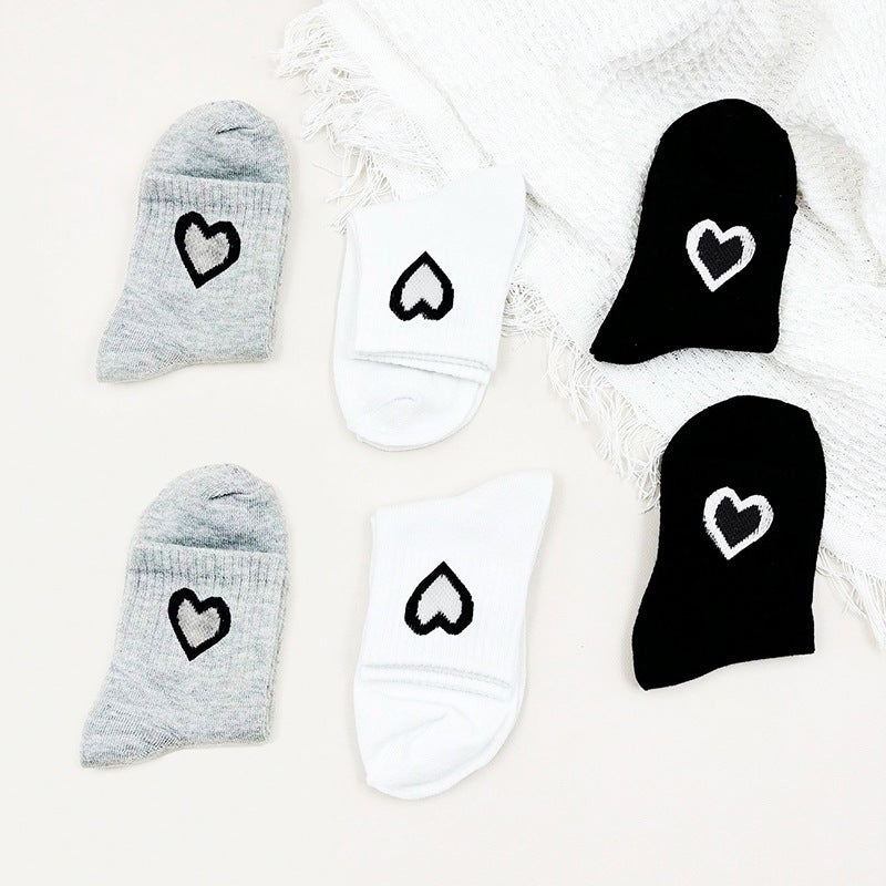 Socks Women'S Trendy Love Sports Socks Tube Solid Color Men'S Simple Black And White Socks Generation - Image 3