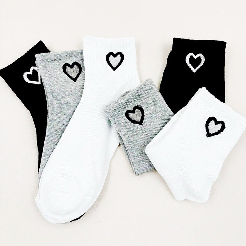 Socks Women'S Trendy Love Sports Socks Tube Solid Color Men'S Simple Black And White Socks Generation - Image 5