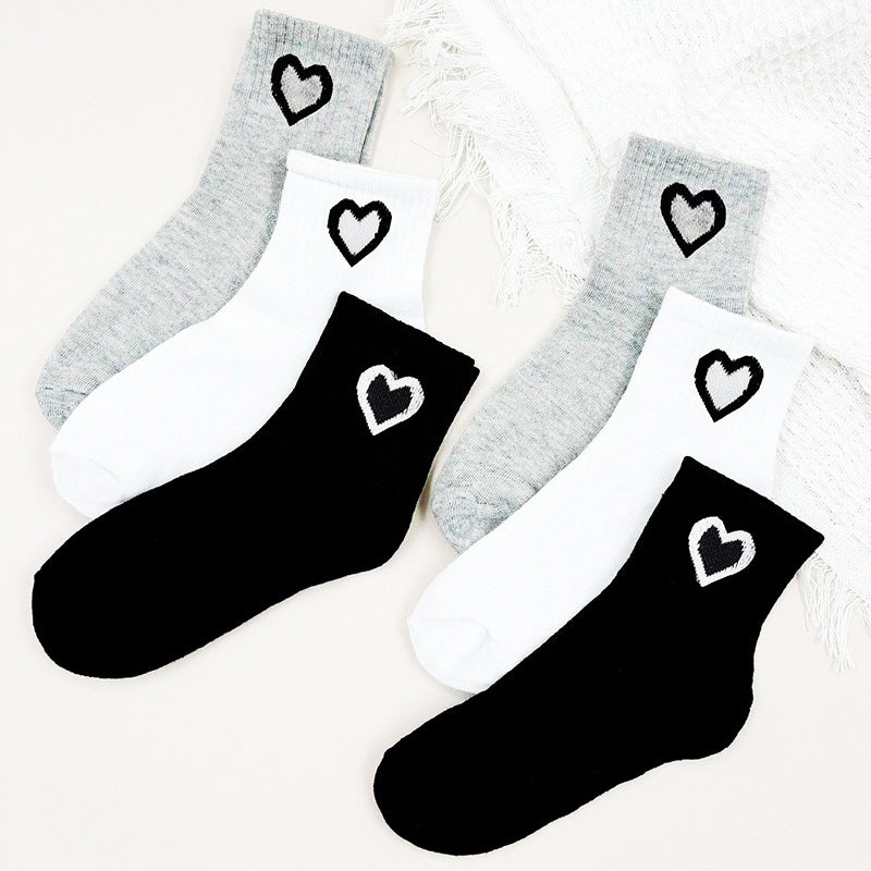 Socks Women'S Trendy Love Sports Socks Tube Solid Color Men'S Simple Black And White Socks Generation - Image 2