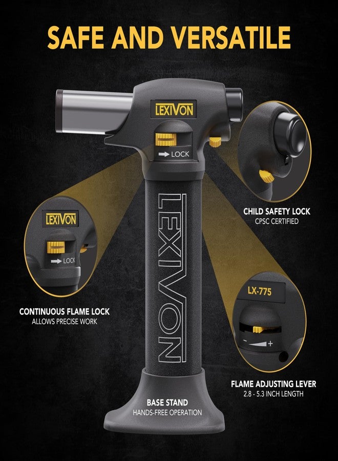 LEXIVON Butane Torch Lighter, Refillable Kitchen Cooking Torch | Self-Igniting with Safety Lock and Adjustable Flame | Pro-Grade Aluminum Tank (LX-775) - Image 3