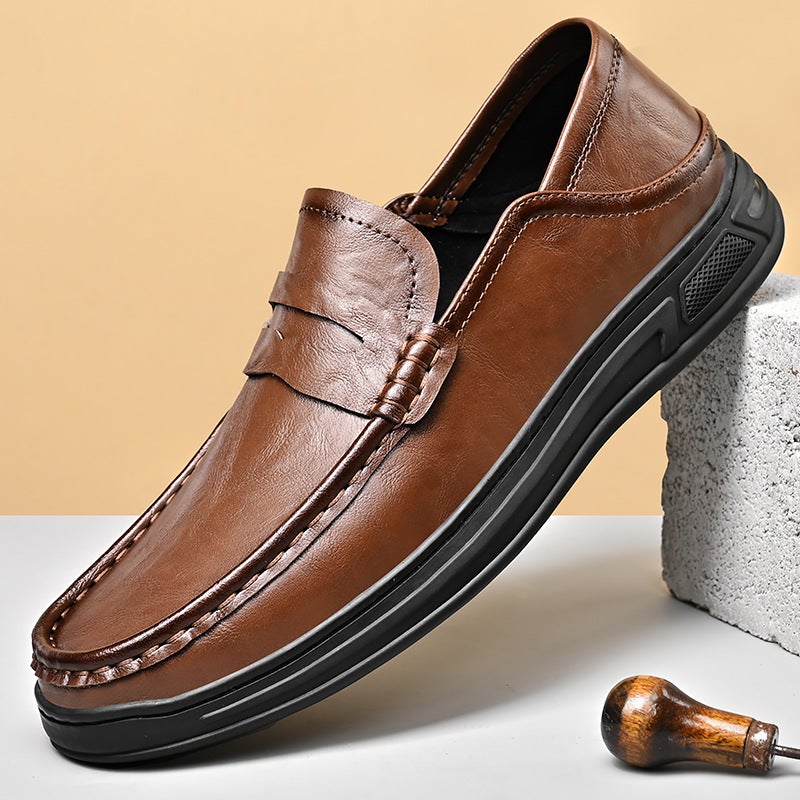 2025 Autumn Large Size Men'S Shoes Business Casual Leather Shoes Soft Sole Non-Slip Middle-Aged Dad Shoes Men'S Thick Sole Slip-On Shoes - Image 2