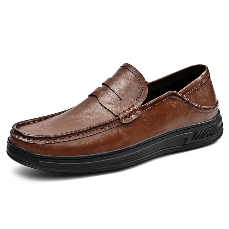 2025 Autumn Large Size Men'S Shoes Business Casual Leather Shoes Soft Sole Non-Slip Middle-Aged Dad Shoes Men'S Thick Sole Slip-On Shoes - Image 1