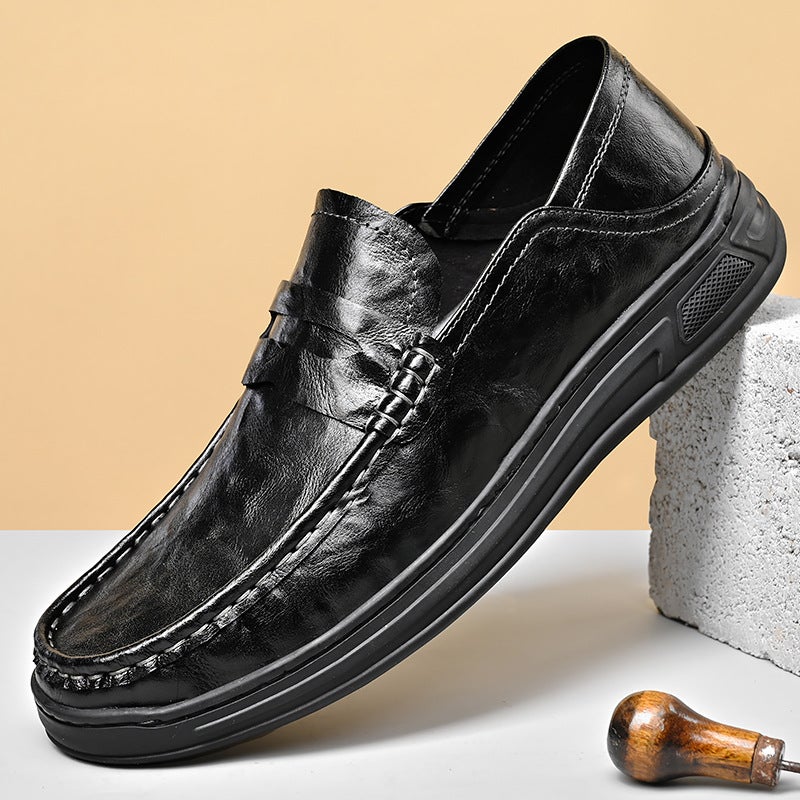 2025 Autumn Large Size Men'S Shoes Business Casual Leather Shoes Soft Sole Non-Slip Middle-Aged Dad Shoes Men'S Thick Sole Slip-On Shoes - Image 3