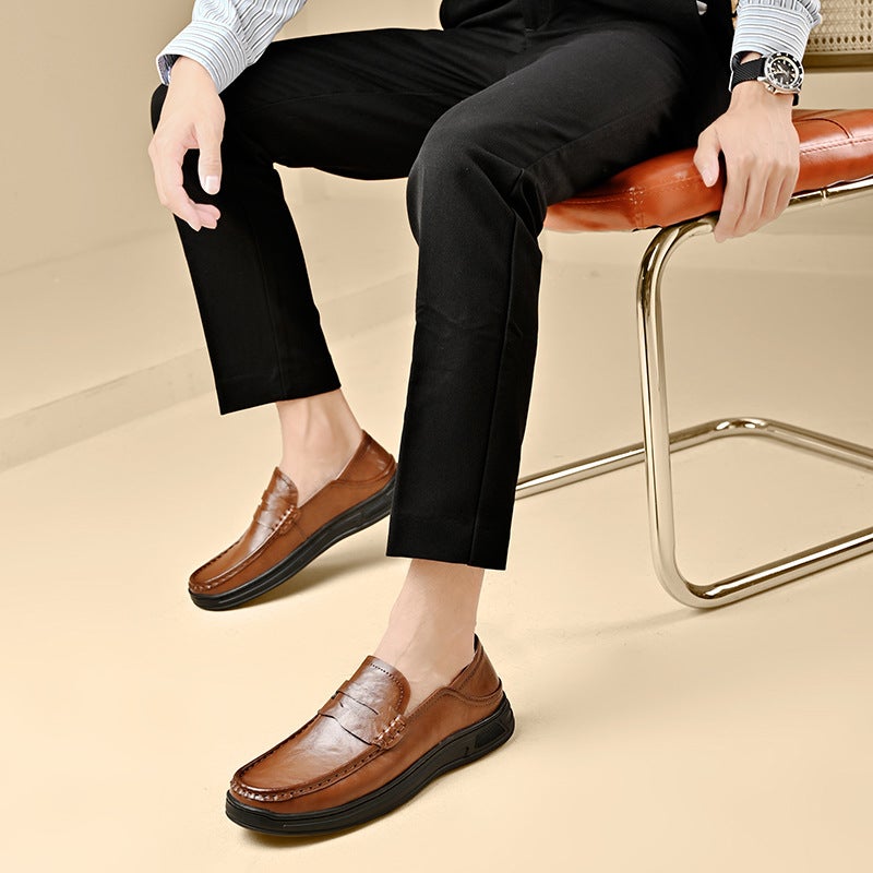 2025 Autumn Large Size Men'S Shoes Business Casual Leather Shoes Soft Sole Non-Slip Middle-Aged Dad Shoes Men'S Thick Sole Slip-On Shoes - Image 5