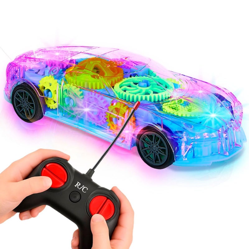 Playbees LightUp Transparent Car with Remote Control Toys for Autistic Kids Ages 35 Sensory Activity for Kids with Autism Special Needs Toys Bump and Go Toys for Toddlers Music and LED Effects - Image 3