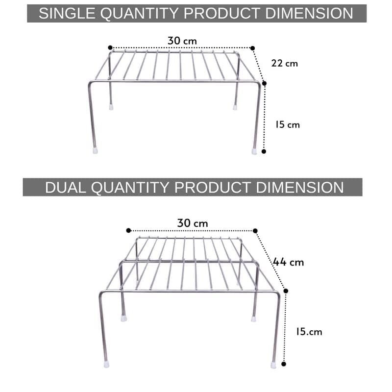 CR18 COLLECTION Stainless Steel Multipurpose Rack & Holder/Dish Rack/Storage Shelves For Kitchen Cabinets/Plate Stand/Utensil Rack (Silver) Chrome Finish (Pack Of 2, Freestanding, Tiered Shelf) - Image 3