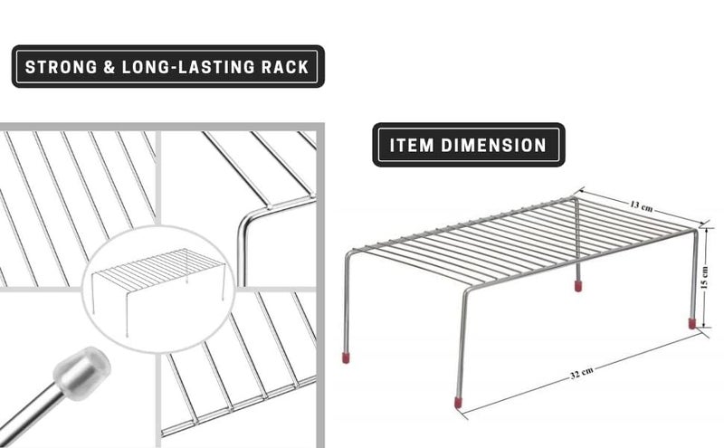 CR18 COLLECTION Stainless Steel Multipurpose Rack & Holder/Dish Rack/Storage Shelves For Kitchen Cabinets/Plate Stand/Utensil Rack (Silver) Chrome Finish (Pack Of 2, Freestanding, Tiered Shelf) - Image 4