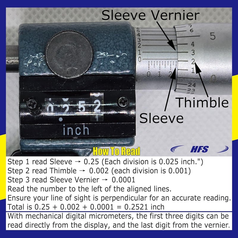 HFS (R) 1" Mechanical Digital Outside Micrometer Digit Counter Carbide Tips 0.0001" - Image 3
