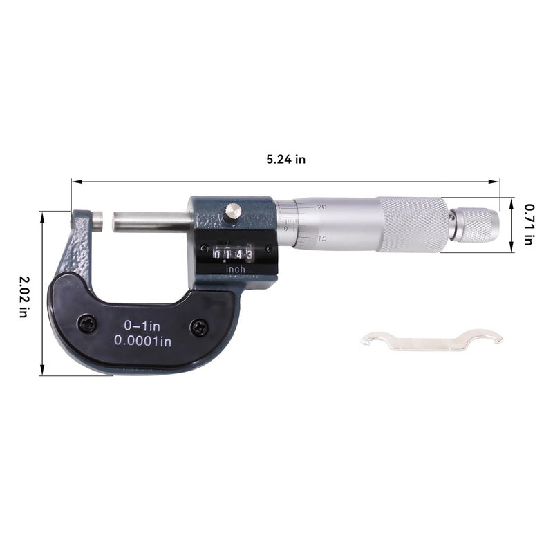 HFS (R) 1" Mechanical Digital Outside Micrometer Digit Counter Carbide Tips 0.0001" - Image 2