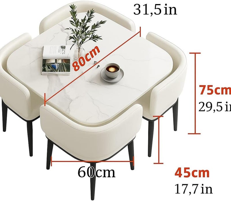 Harmony Homes طقم طاولة طعام رخامية سيراميكية فاخرة - مربع بيج فاتح 4 مقاعد مع أرجل معدنية وكراسي مبطنة بجلد PU - Image 3