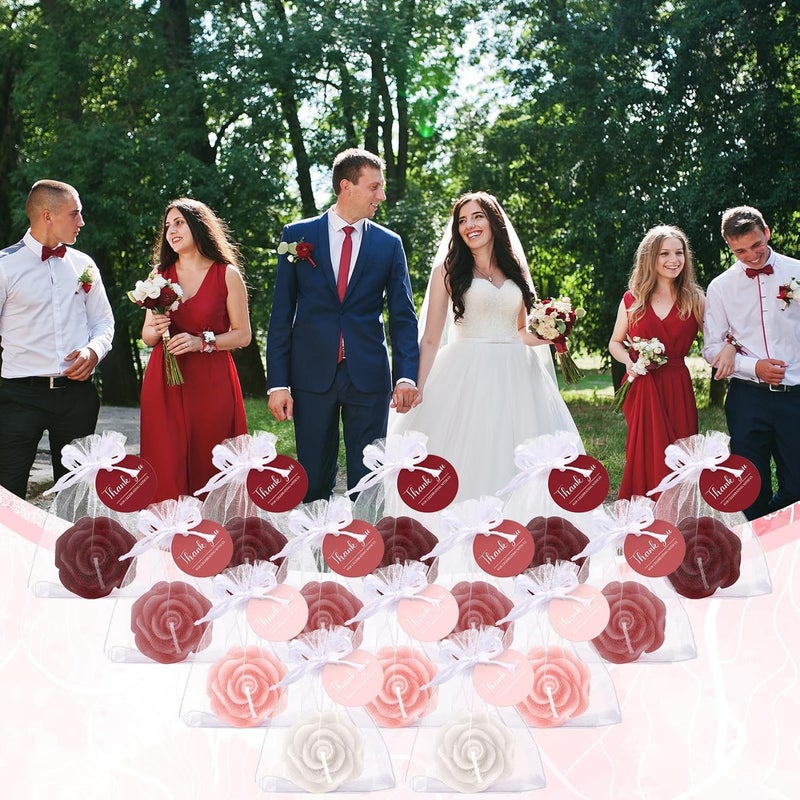 Treela 50 Set Flower Candles Wedding Favor for Guests Mini Burgundy Rose Shaped Tealight Candles for Return Gift Wedding Birthday Bridal Shower Housewarming Party - Image 4