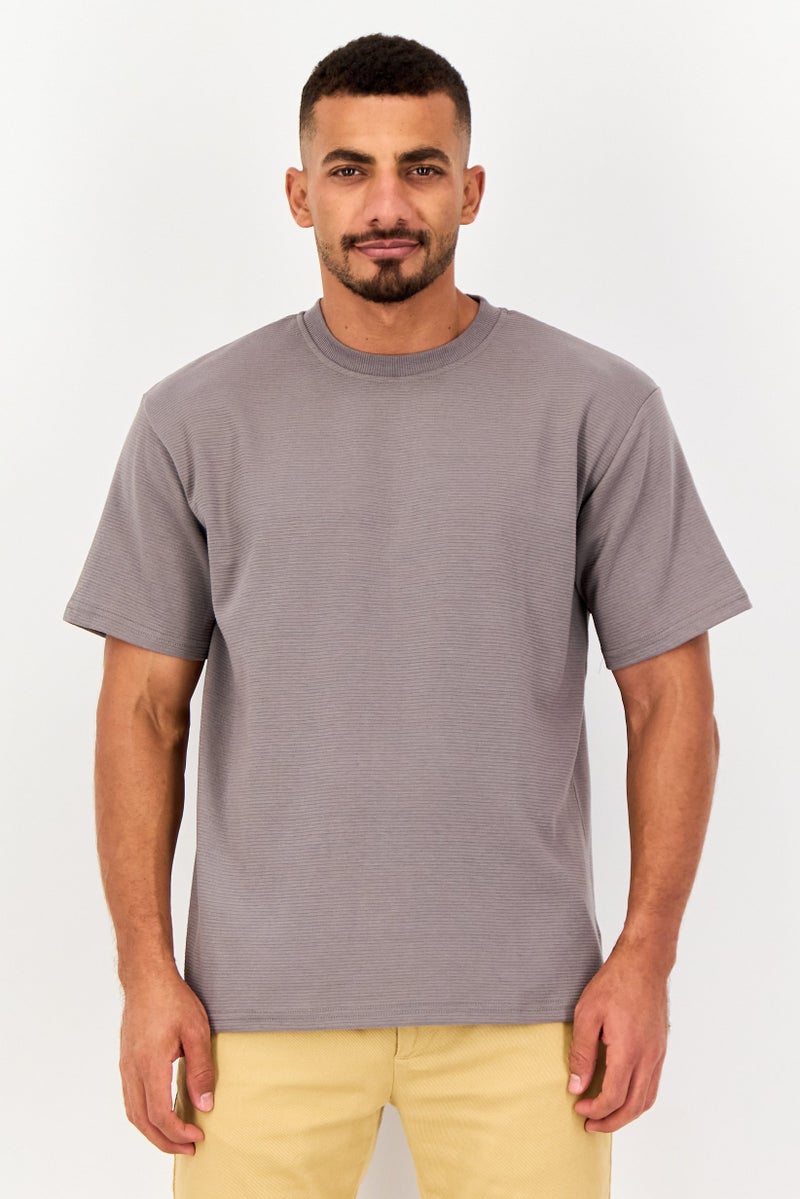 TapouT Men Crew Neck Short Sleeve Textured T-Shirt, Grey - Image 1