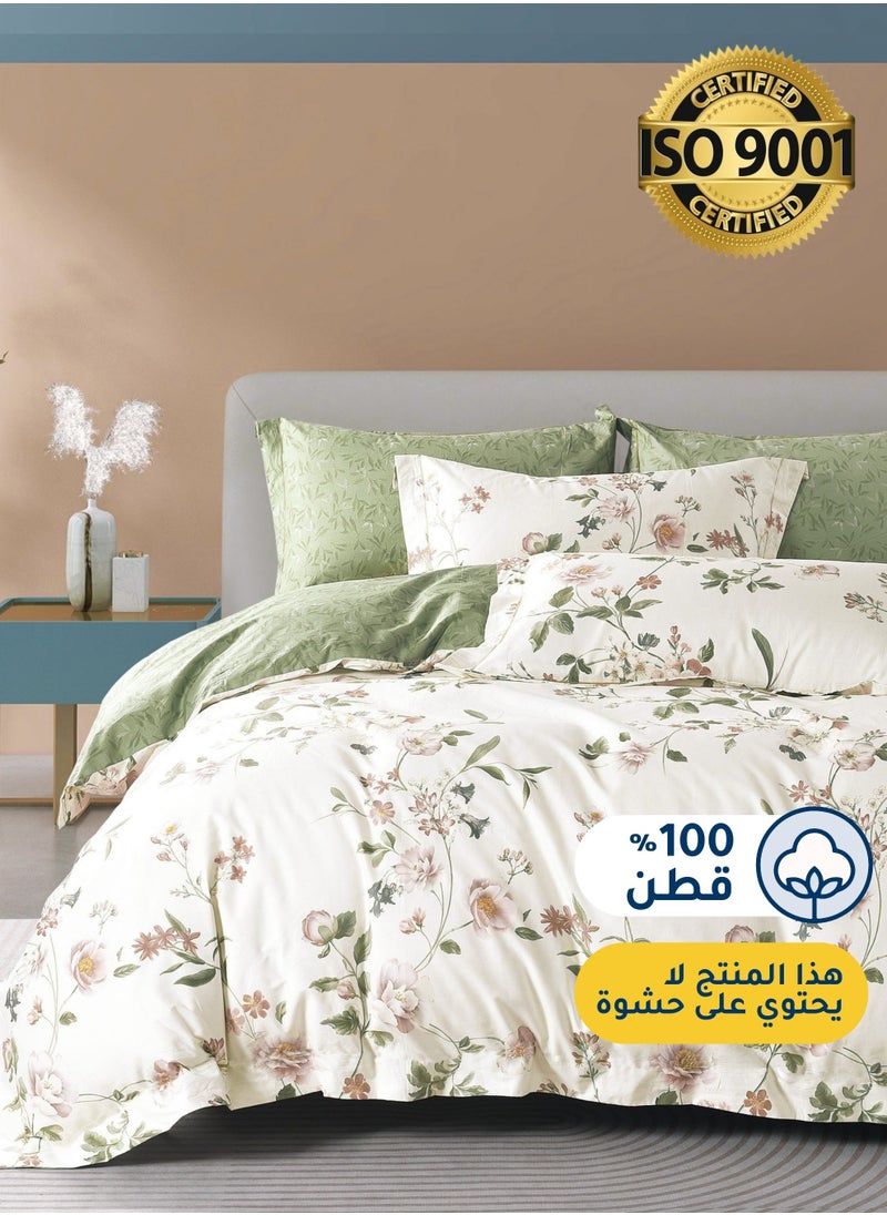 سيد المنسوجات المنزلية طقم غطاء لحاف قطن مزهر من ماستر هوم، يناسب سرير بحجم كينج 200 × 200 سم، مصنوع من قطن بجودة 200 خيط في البوصة، طقم من 6 قطع بسحاب وإغلاق بأربطة الزوايا  - Image 2