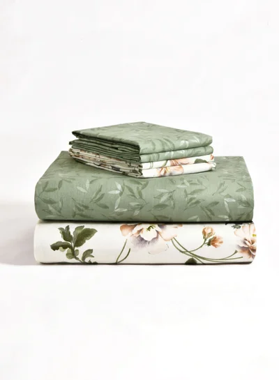 Master Home Textile Master Home Textile Cotton Floral Duvet Cover Set, Fits 200 x 200 cm King Size Bed, 200TC Cotton, 6-Piece Set with Zipper Closure and Corner Ties