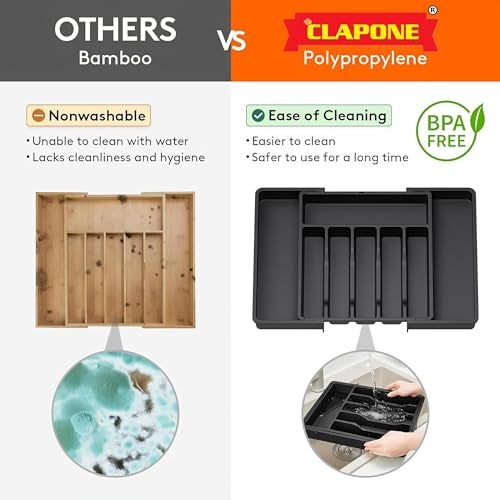 CLAPONE Drawer Organizer Tray/Kitchen Expandable Utensil Tray/Adjustable Utensil Organizer/Cutlery Silverware Flatware Holder/Divider for Spoons Forks Knives Tableware (Black, 1 Pieces) - Image 5
