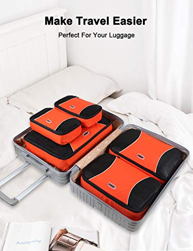 GOX Premium 5-Piece Packing Cubes Set for Travel, Lightweight Durable Luggage Organizer Bags with Double Zipper Mesh Top, 1 Large 2 Medium 2 Small, Nylon, Space-Saving Suitcase Storage (Orange) - Image 2