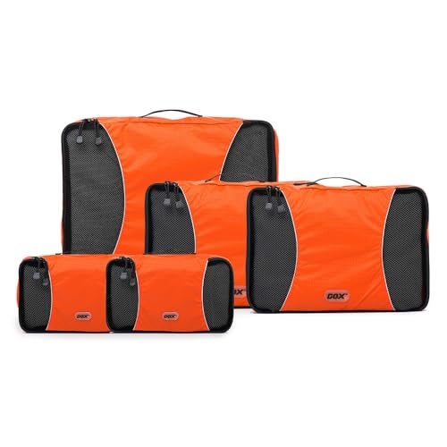 GOX Premium 5-Piece Packing Cubes Set for Travel, Lightweight Durable Luggage Organizer Bags with Double Zipper Mesh Top, 1 Large 2 Medium 2 Small, Nylon, Space-Saving Suitcase Storage (Orange) - Image 1