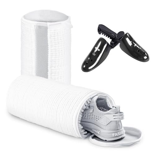 Teletrogy Shoe Washing Bag for Washing Machine, Fluffy Fibers Keep 360° Wrap-around Cleaning, Adjustable Shoe Trees, Durable Hidden Zipper Reusable Laundry Bag for Sneaker Gym Shoes White - Image 1