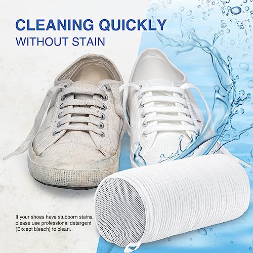 Teletrogy Shoe Washing Bag for Washing Machine, Fluffy Fibers Keep 360° Wrap-around Cleaning, Adjustable Shoe Trees, Durable Hidden Zipper Reusable Laundry Bag for Sneaker Gym Shoes White - Image 3