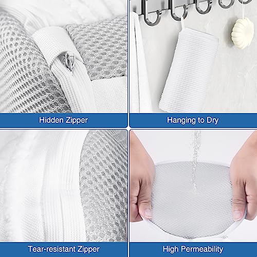 Teletrogy Shoe Washing Bag for Washing Machine, Fluffy Fibers Keep 360° Wrap-around Cleaning, Adjustable Shoe Trees, Durable Hidden Zipper Reusable Laundry Bag for Sneaker Gym Shoes White - Image 5