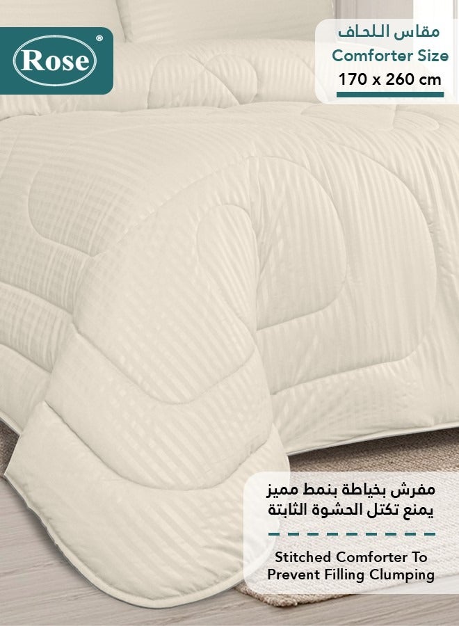 ROSE Hotel Striped Comforter Set, Premium Microfiber, 4 pieces, Fits 120x200 cm Single Size Bed, Soft Lightweight, Extra Twin Size Comforter, Off White - Image 3