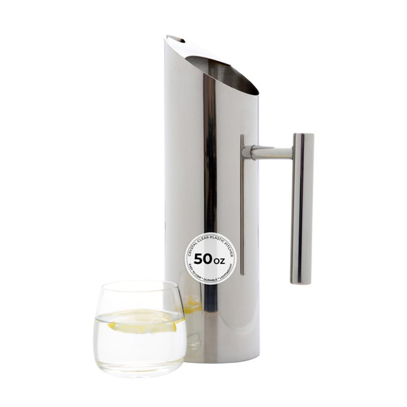Restaurantware Restaurantware Met Lux 50 Ounce Modern Water Pitcher 1 DentResistant Metal Drink Pitcher  With Ice Guard BuiltIn Handle Polished Stainless Steel Water Serving Pitcher For Water Or Iced Tea 