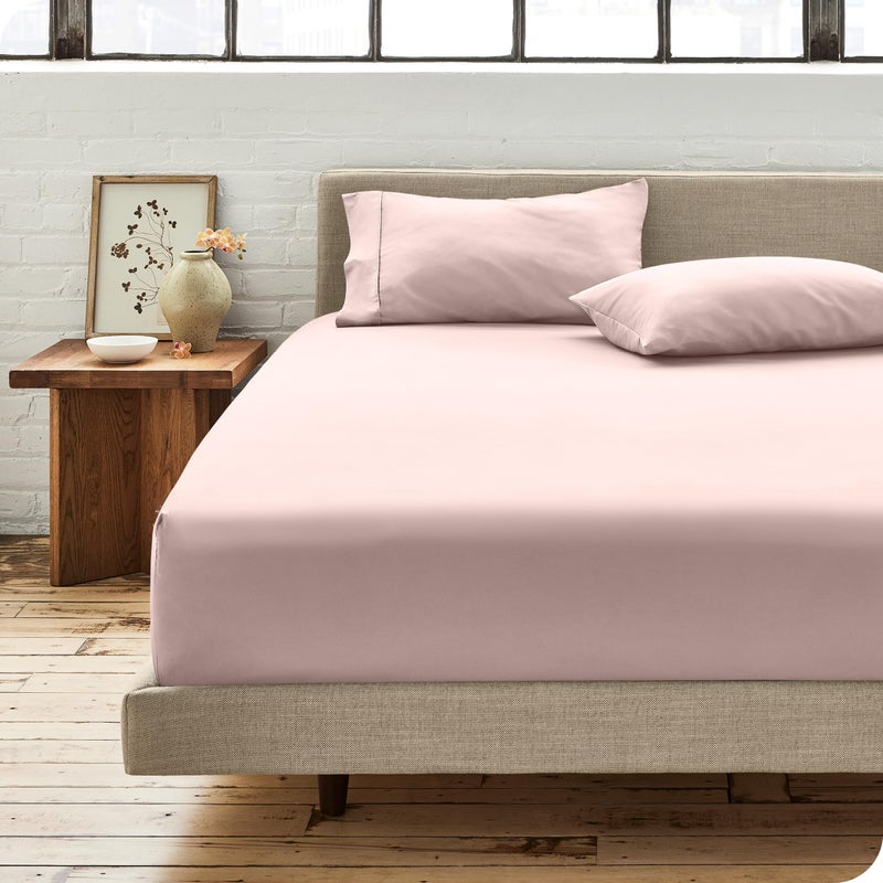 Bare Home 100% Organic Cotton Full Fitted Bottom Sheet - Crisp Percale Weave - Lightweight & Breathable - Deep Pocket Fitted Sheet (Full  Dusty Pink) - Image 1