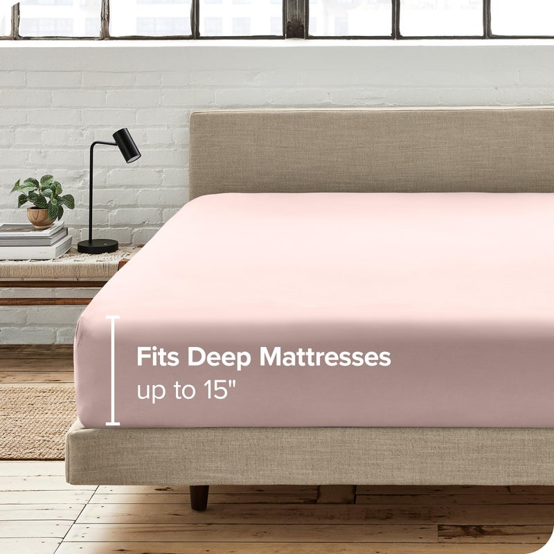 Bare Home 100% Organic Cotton Full Fitted Bottom Sheet - Crisp Percale Weave - Lightweight & Breathable - Deep Pocket Fitted Sheet (Full  Dusty Pink) - Image 3