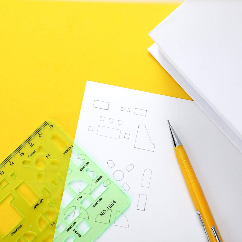 Shappy 6 Pieces Plastic Measuring Templates Building Formwork Stencils Geometric Drawing Rulers for Office and School, Clear Green - Image 5